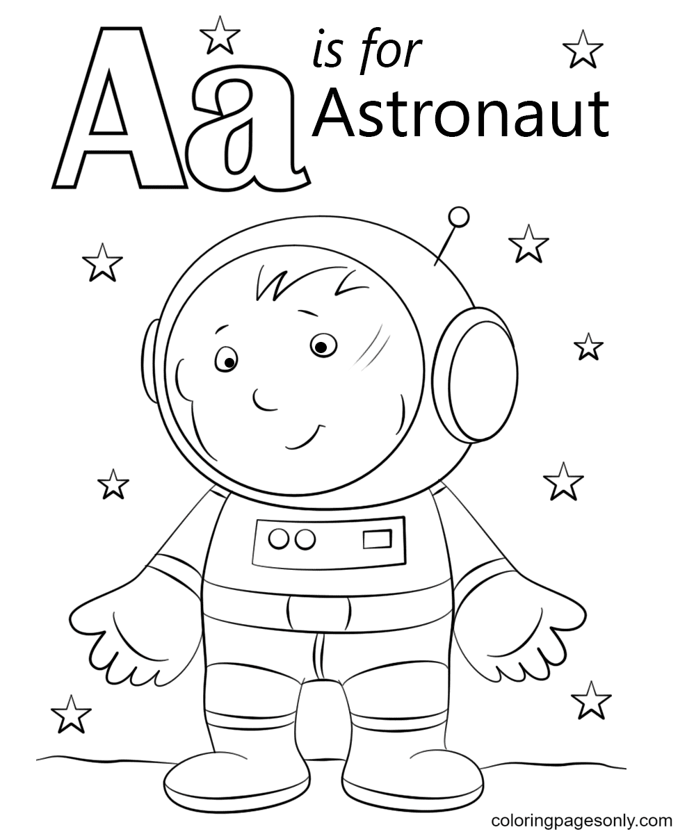 Letter A is voor Astronaut Kleurplaat