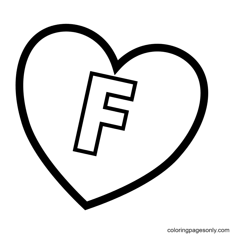 Letter F in Heart Coloring Page