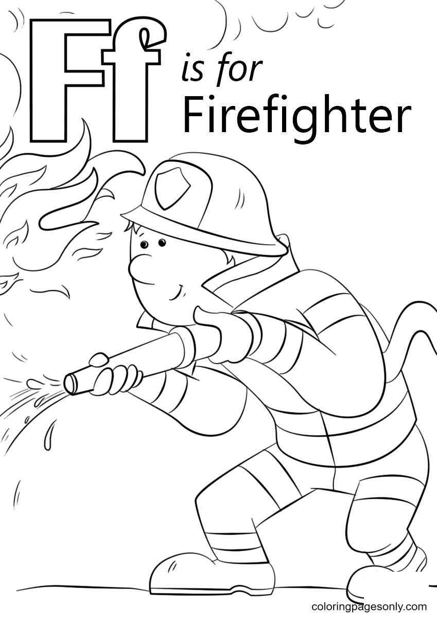 Letter F is for Firefighter Coloring Page