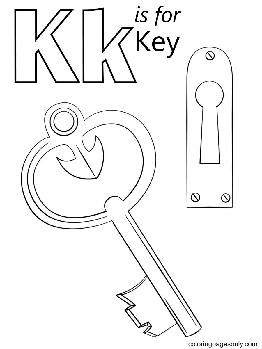 Letter K is for Key Coloring Page