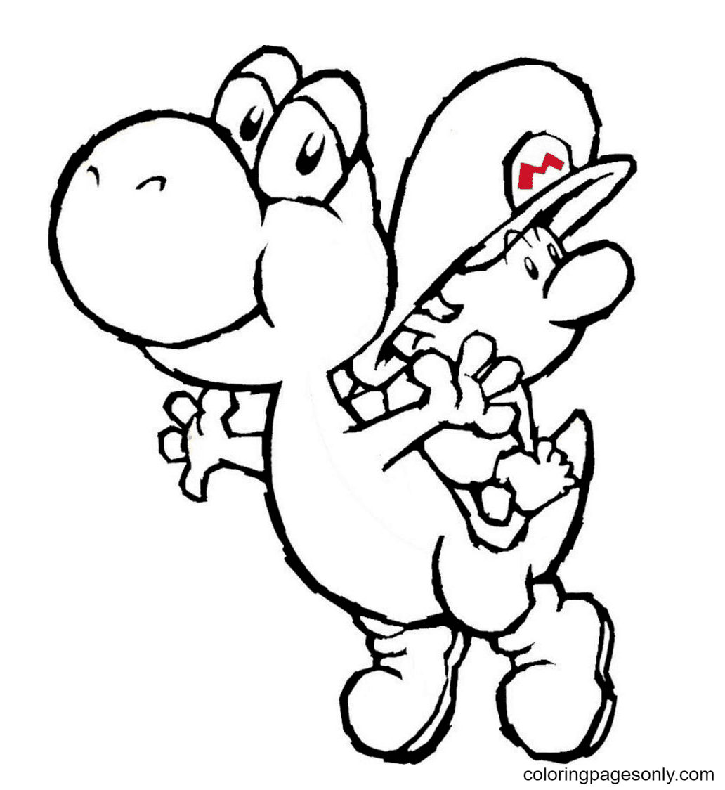 desenho de Mario e Yoshi amigos inseparáveis ​​para colorir
