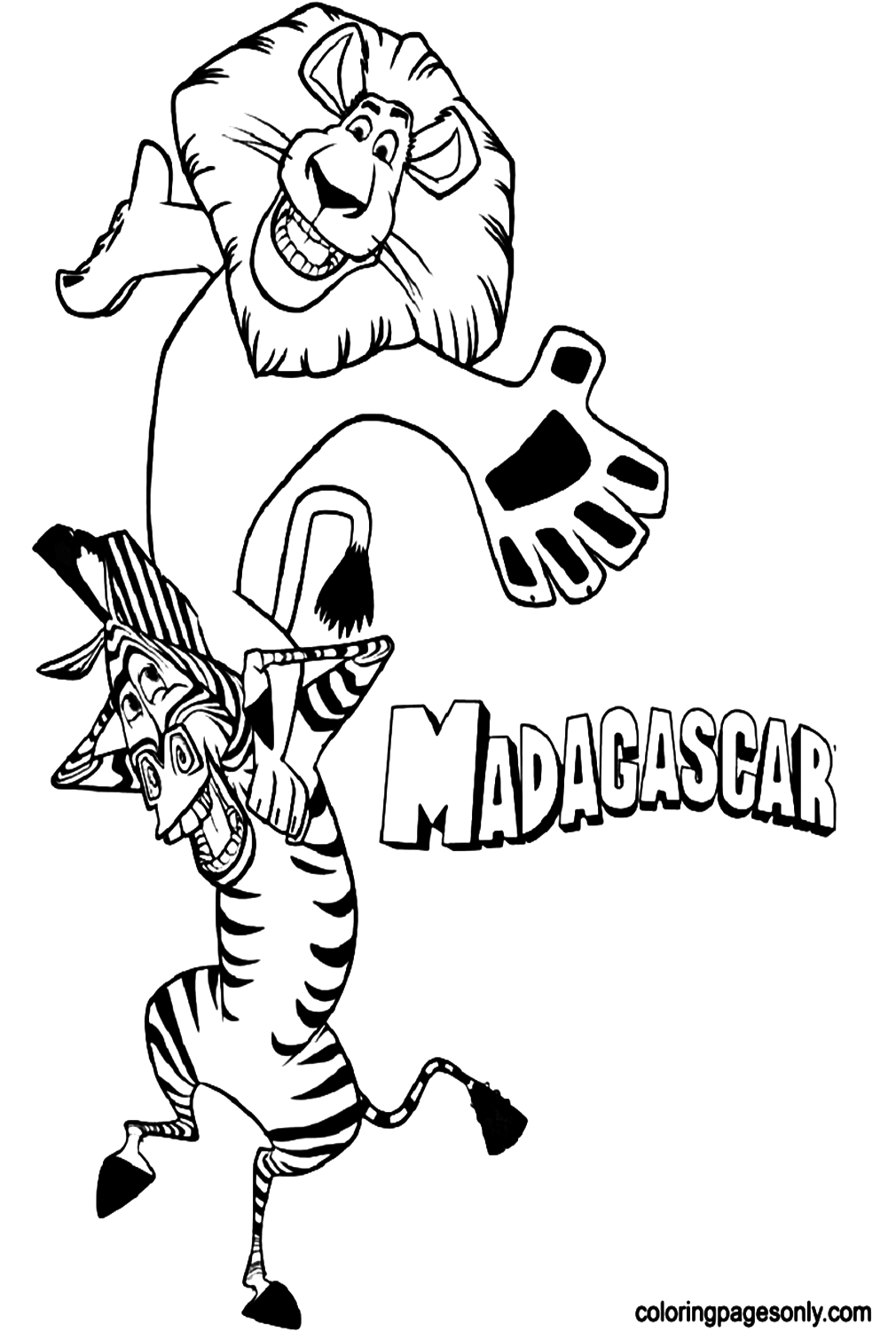 Marty Zebra With Alex Coloring Page
