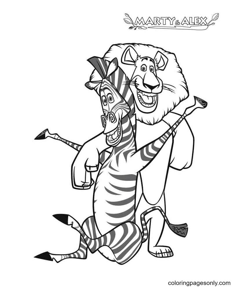 Marty Zebra and Alex Coloring Page