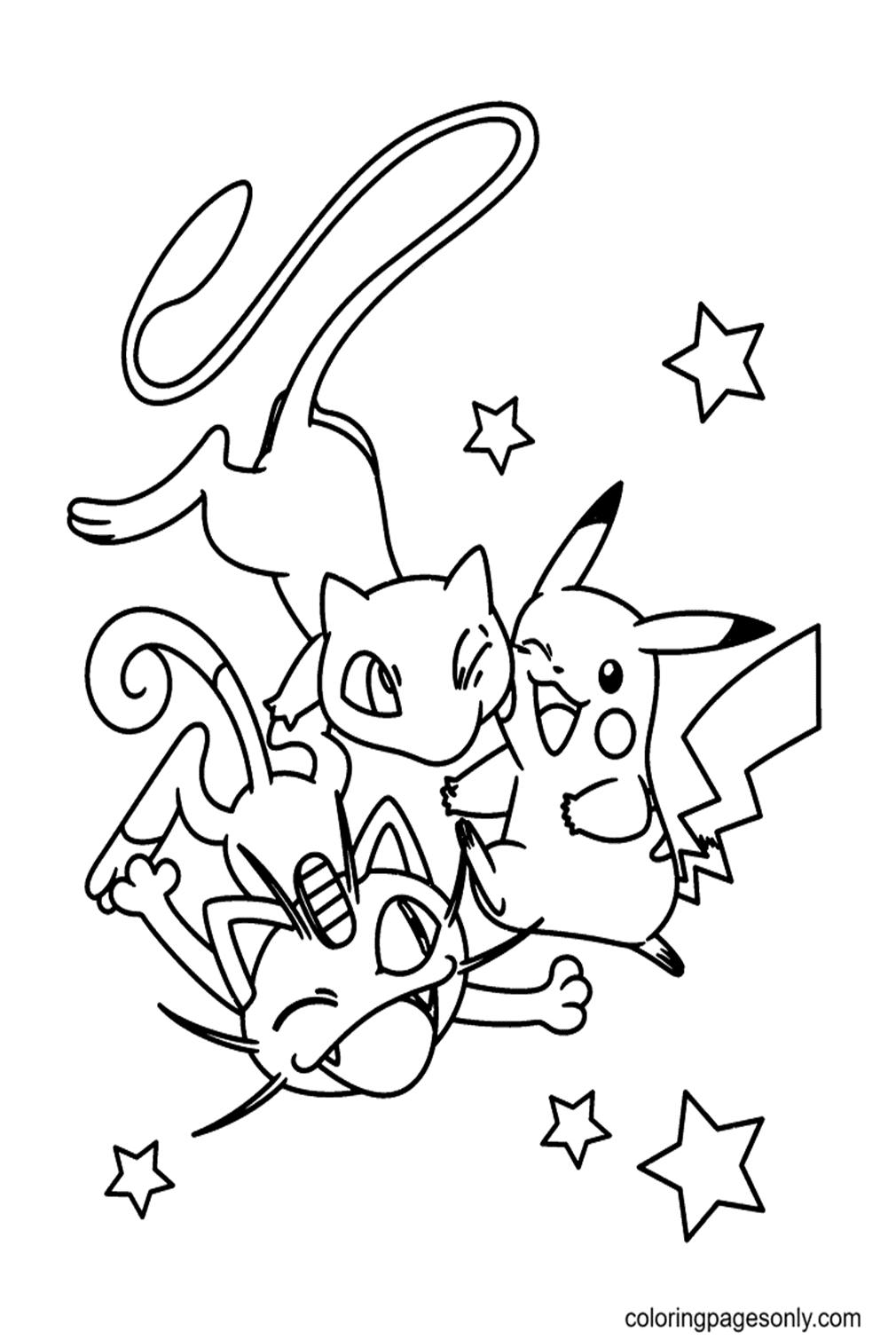 Desenhos para colorir de Pokémon Mew, Nyasu e Pikachu - Desenhos para  colorir gratuitos para impressão