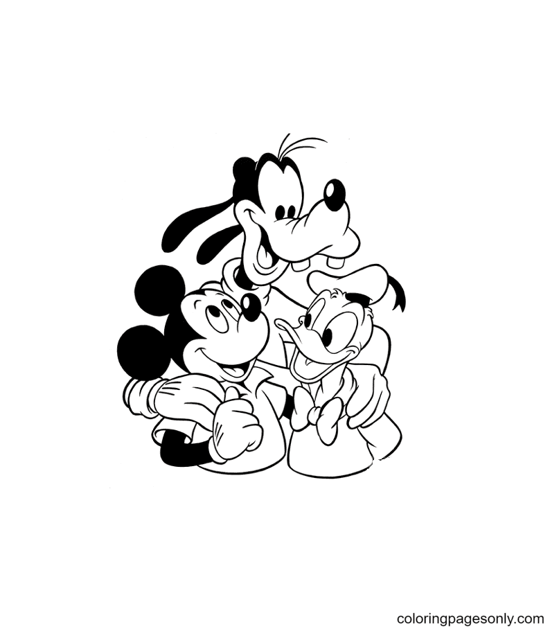 Mickey, Goofy y Donald Página para Colorear
