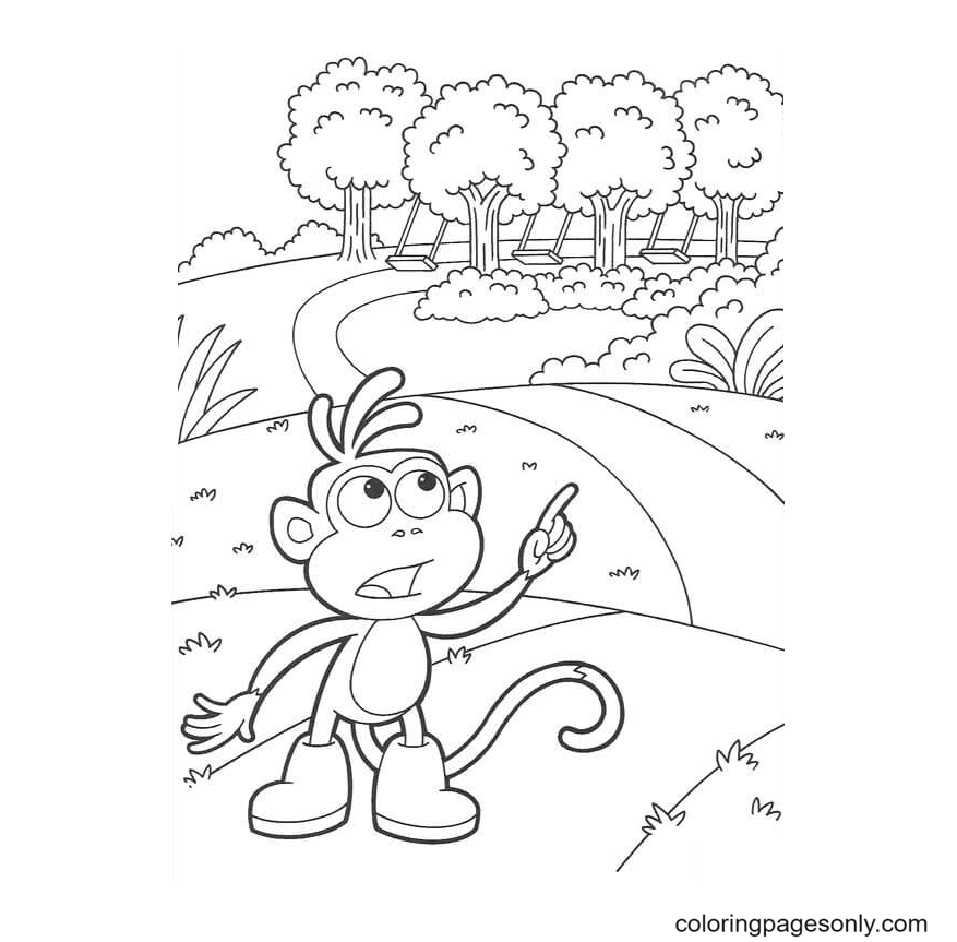 Monkey Boots is showing the way Coloring Page