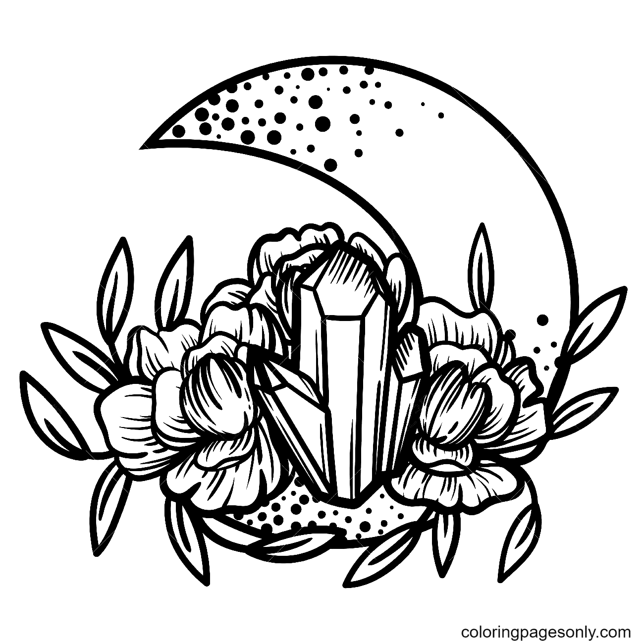 Moon Crystal With Peony Flowers Coloring Pages