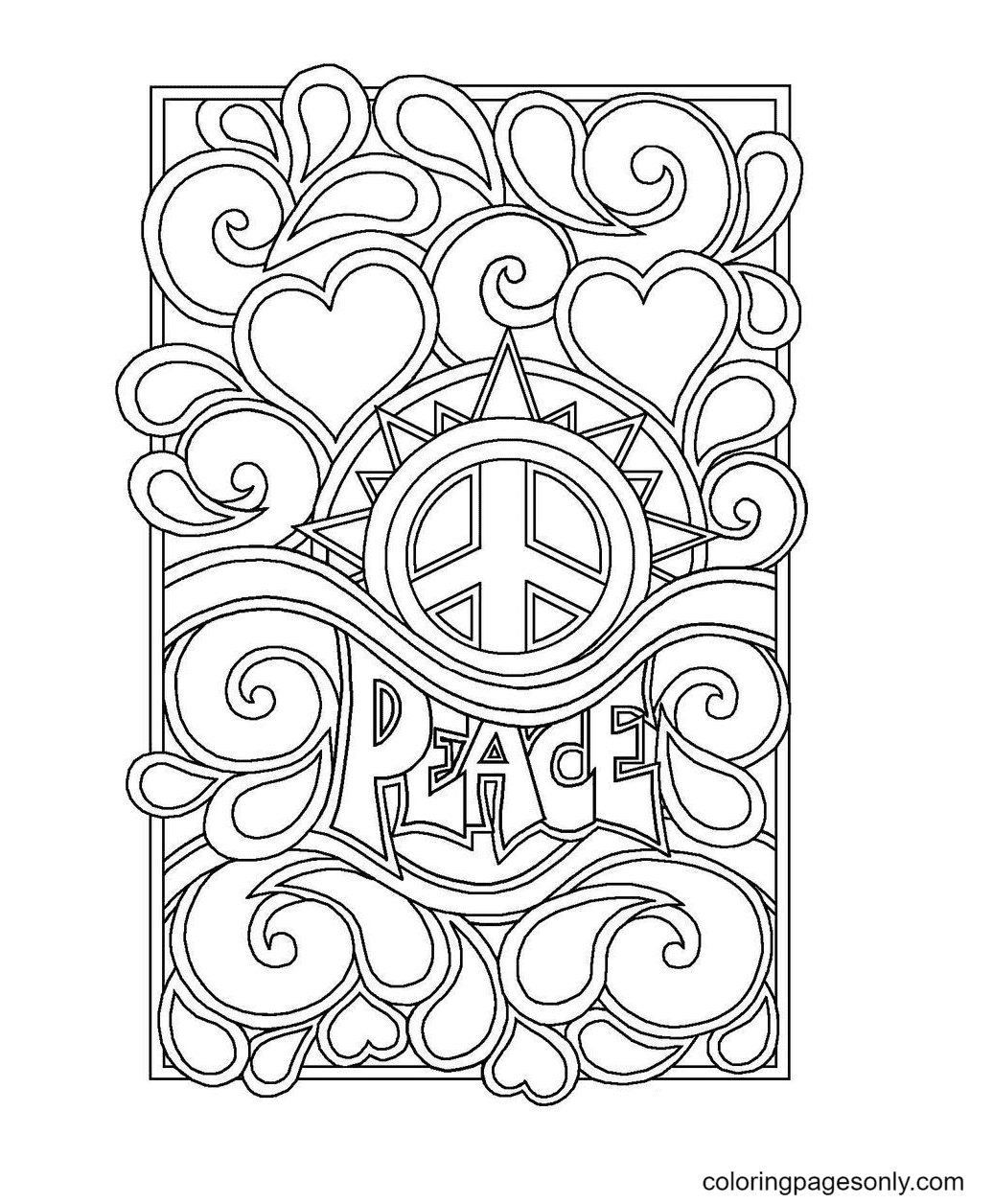 Peace Sign Free Printable Coloring Page