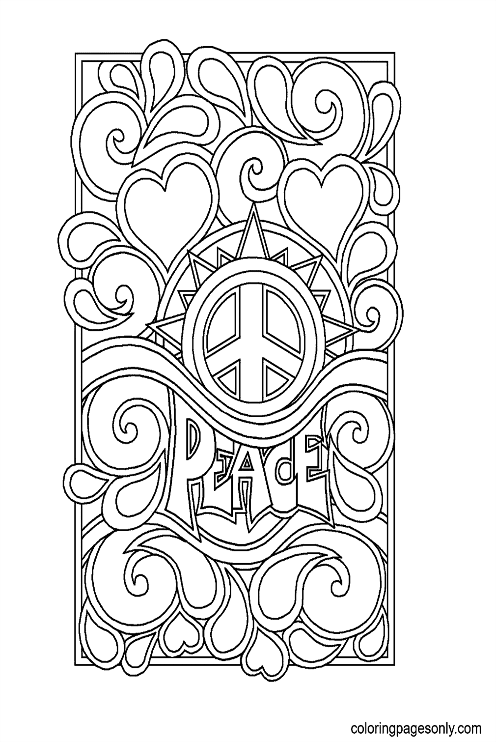 Peace Sign Free Printable Coloring Page