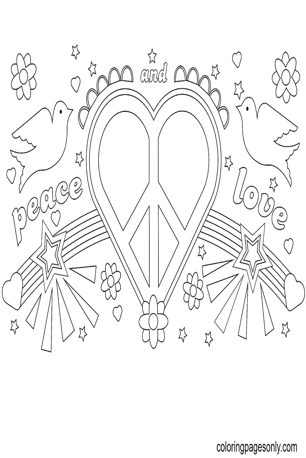 Peace and Love Coloring Page