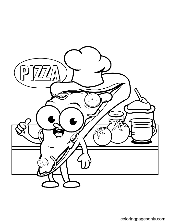 Pizza Chef in the kitchen Coloring Page