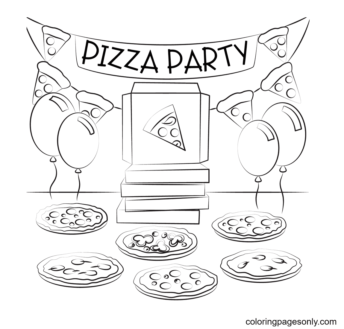 Pagina da colorare di pizza party