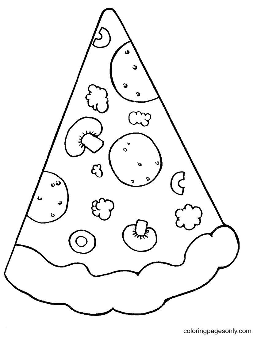 Pizza Slice with Pepperonis, Mushrooms Coloring Page