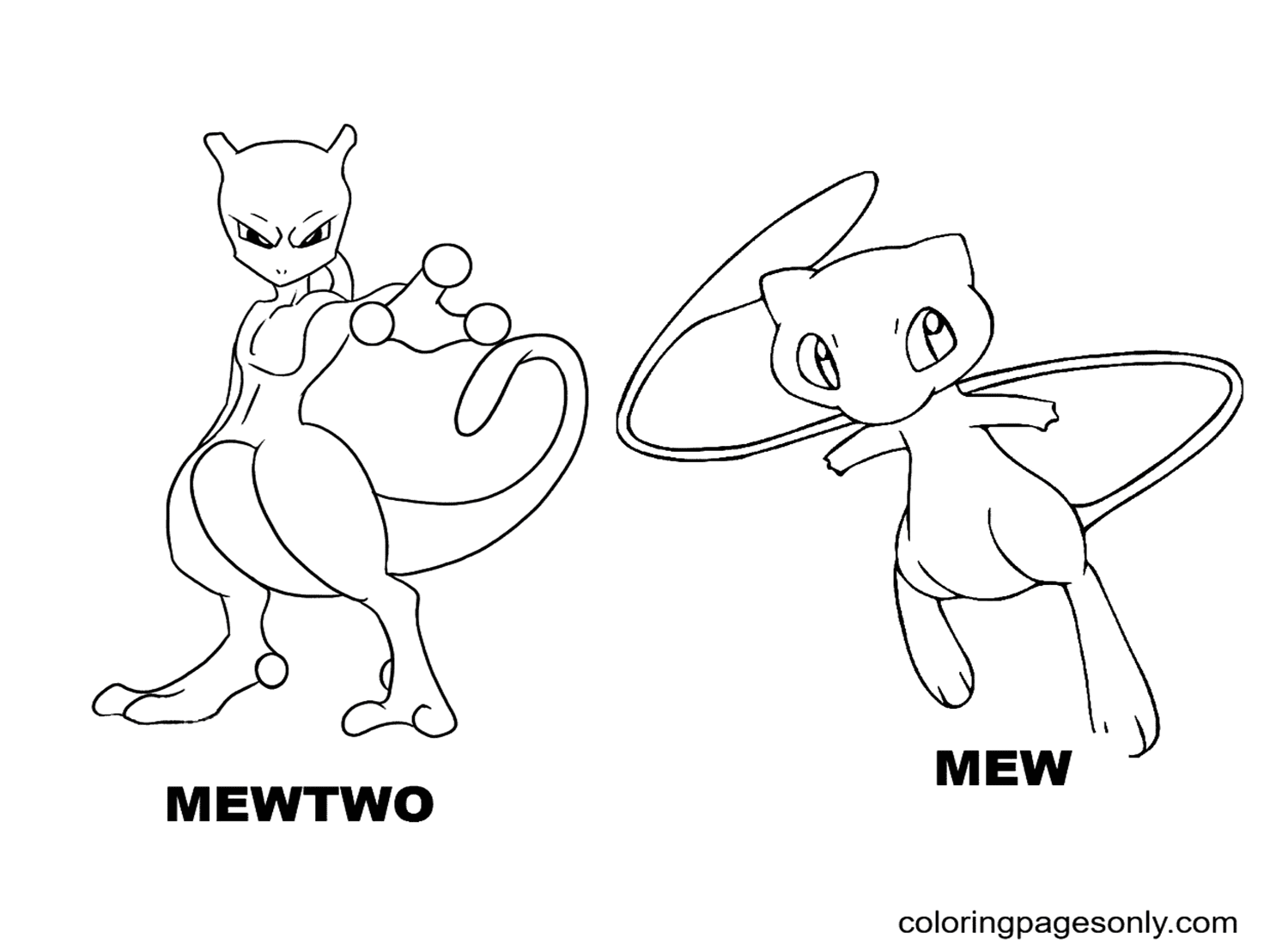 Desenhos de Mewtwo e Mew para Colorir e Imprimir 