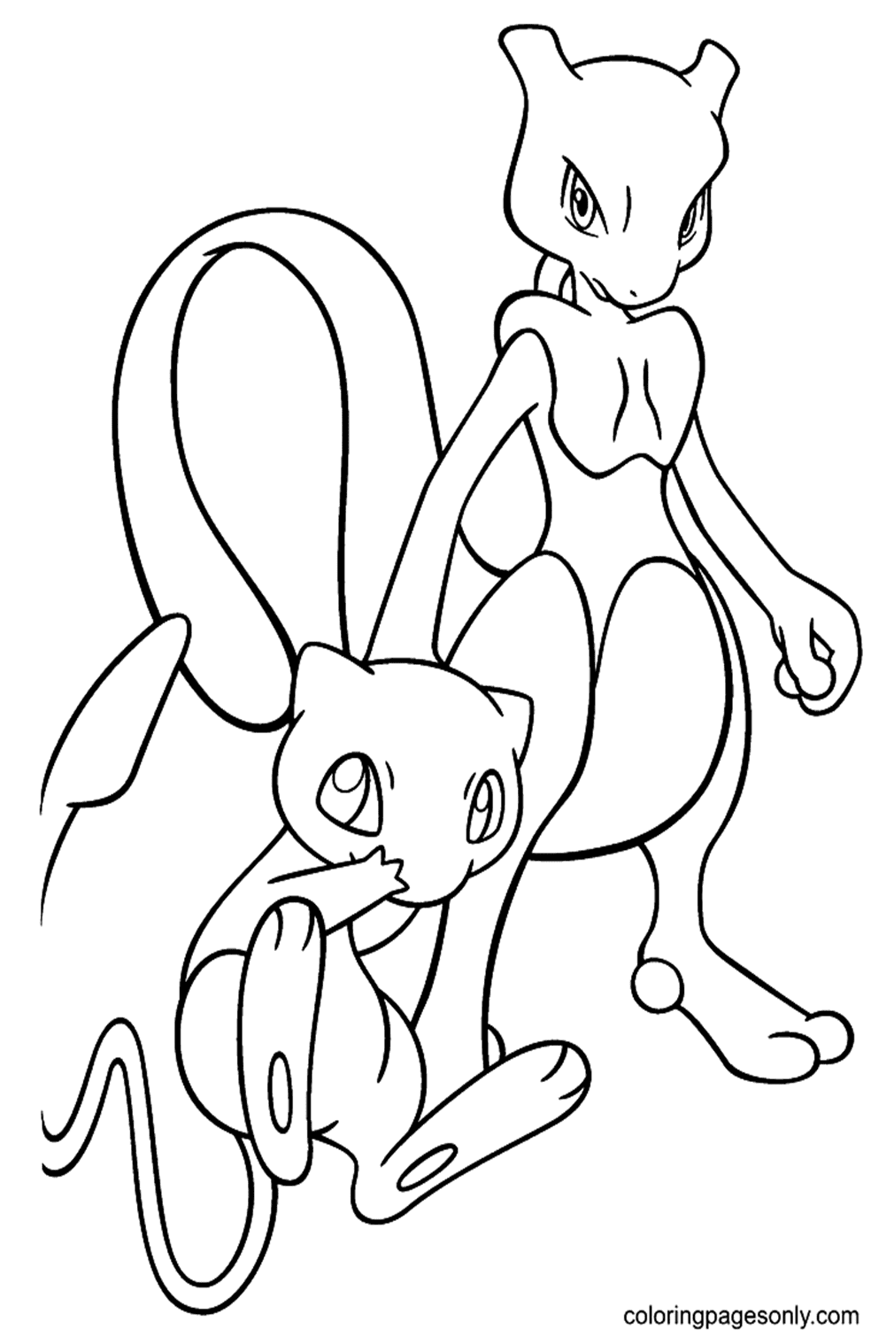 Pokemon Mewtwo And Mew Coloring Page