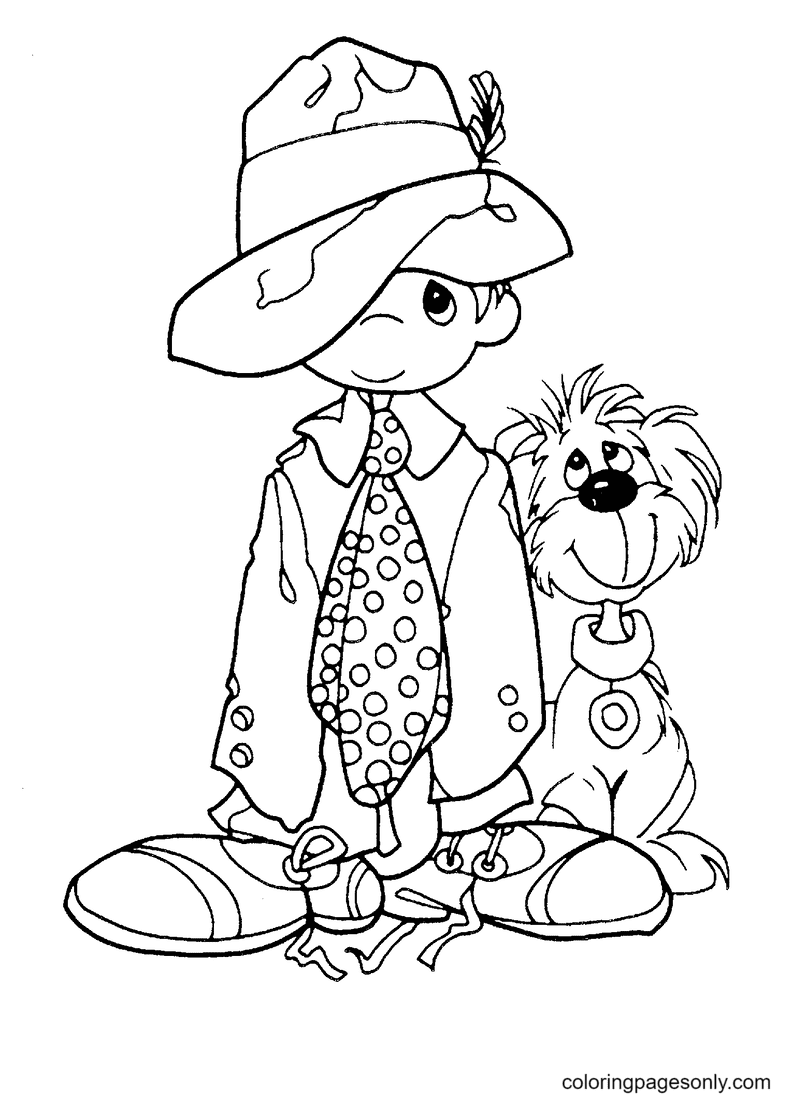 Precious Moments Boy With a Dog Coloring Page