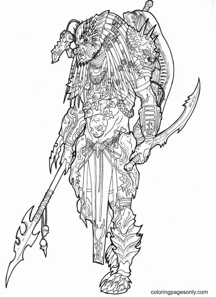 Predator with weapon Coloring Page