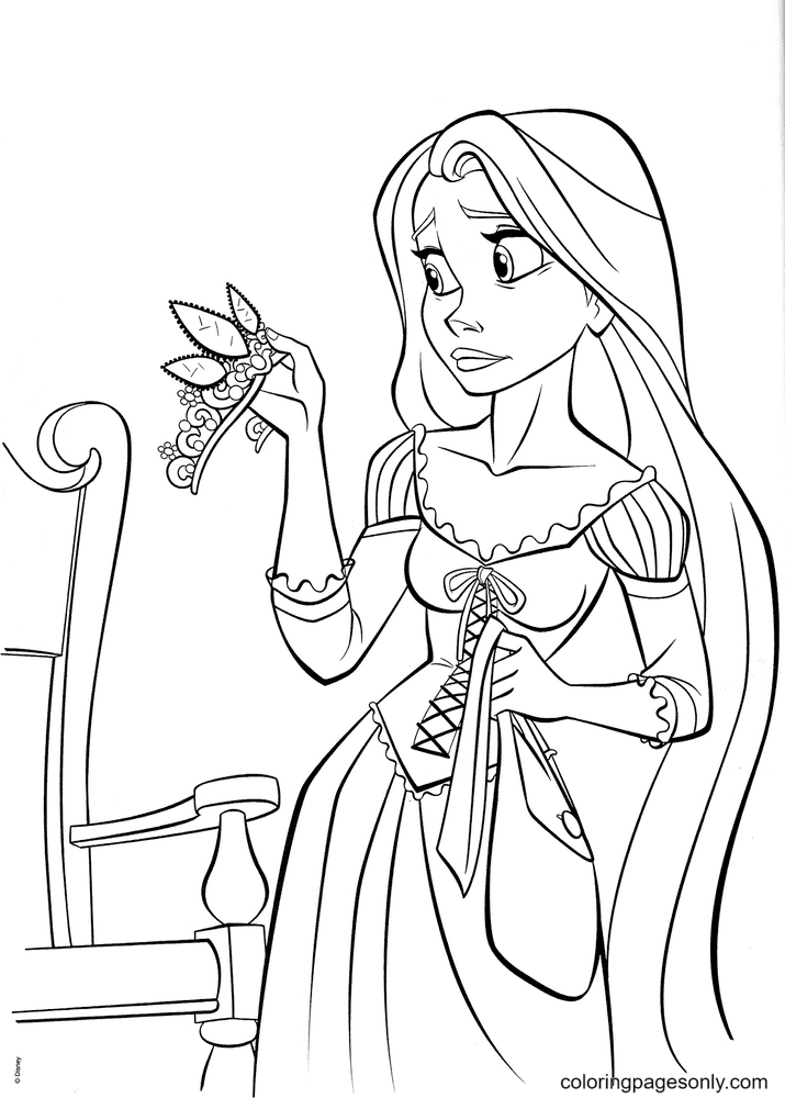 Princess Rapunzel with Crown Coloring Page