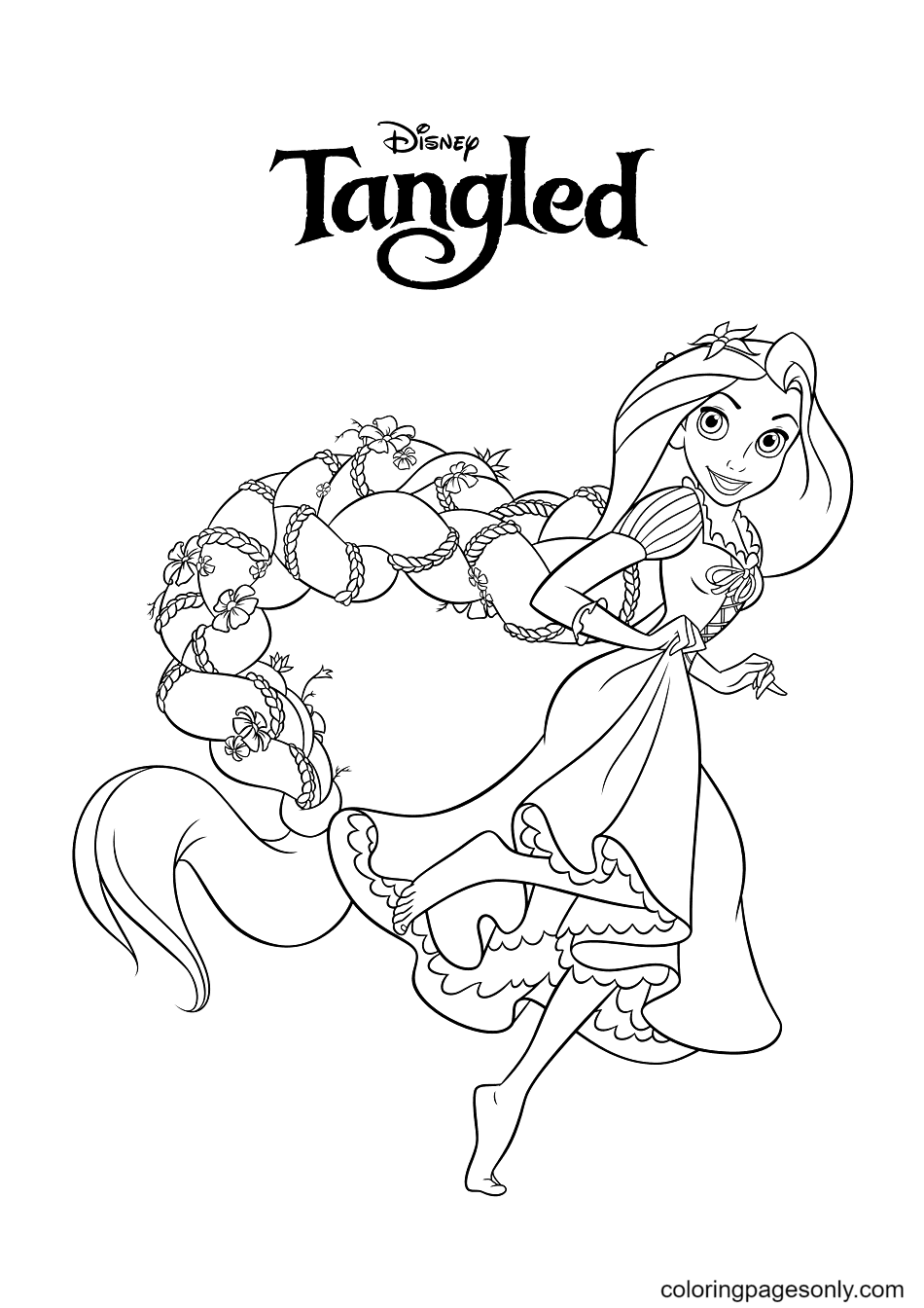 Desenho para colorir da Princesa Rapunzel da Disney para imprimir