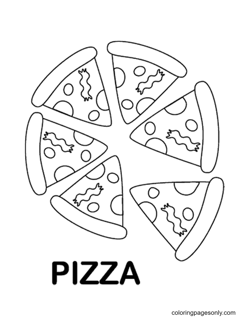 Pagina da colorare di pizza stampabile