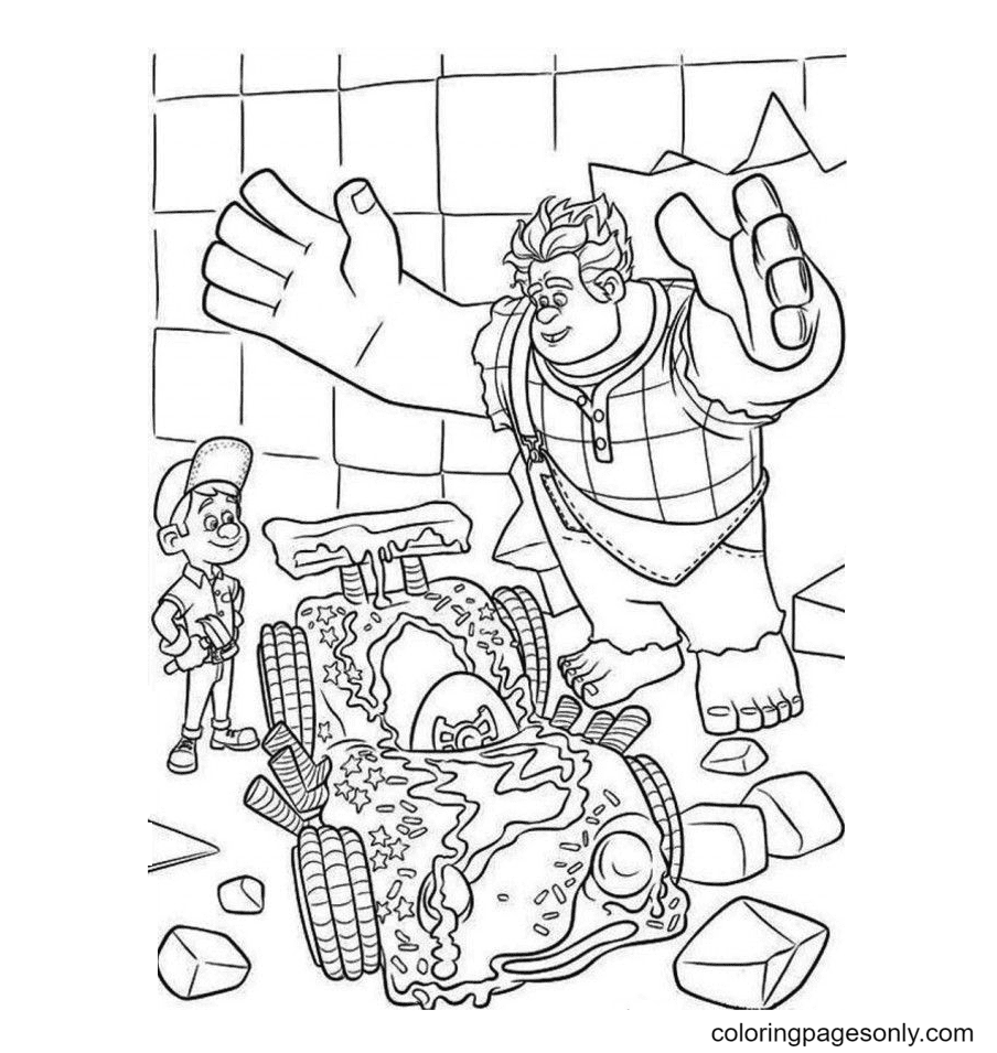 Ralph asks Felix to fix Vanellope’s car Coloring Page