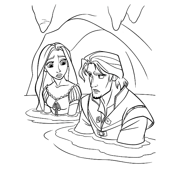 Rapunzel and Flynn in a cave Coloring Pages