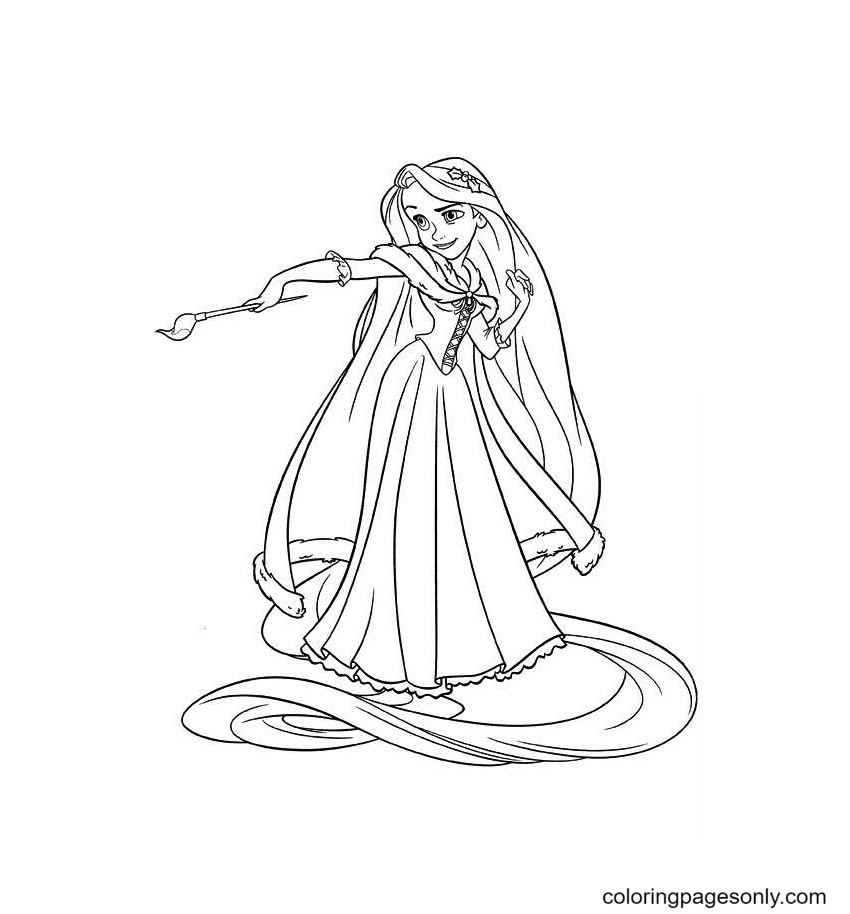 Rapunzel Holding Painting Brush Coloring Page