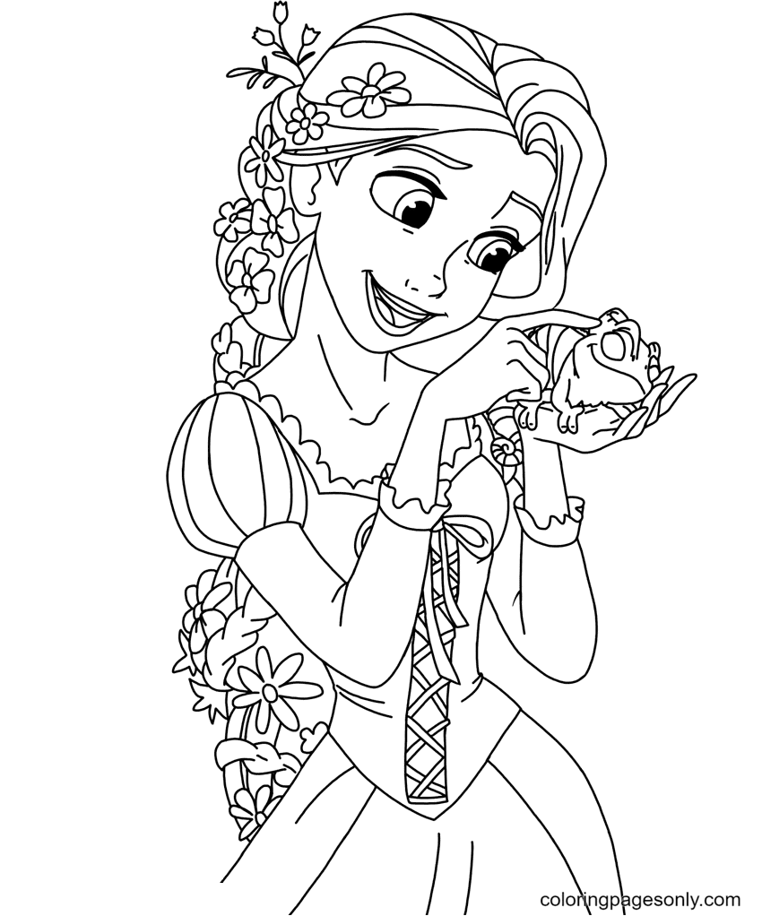 Rapunzel Tangled and Pascal Coloring Pages