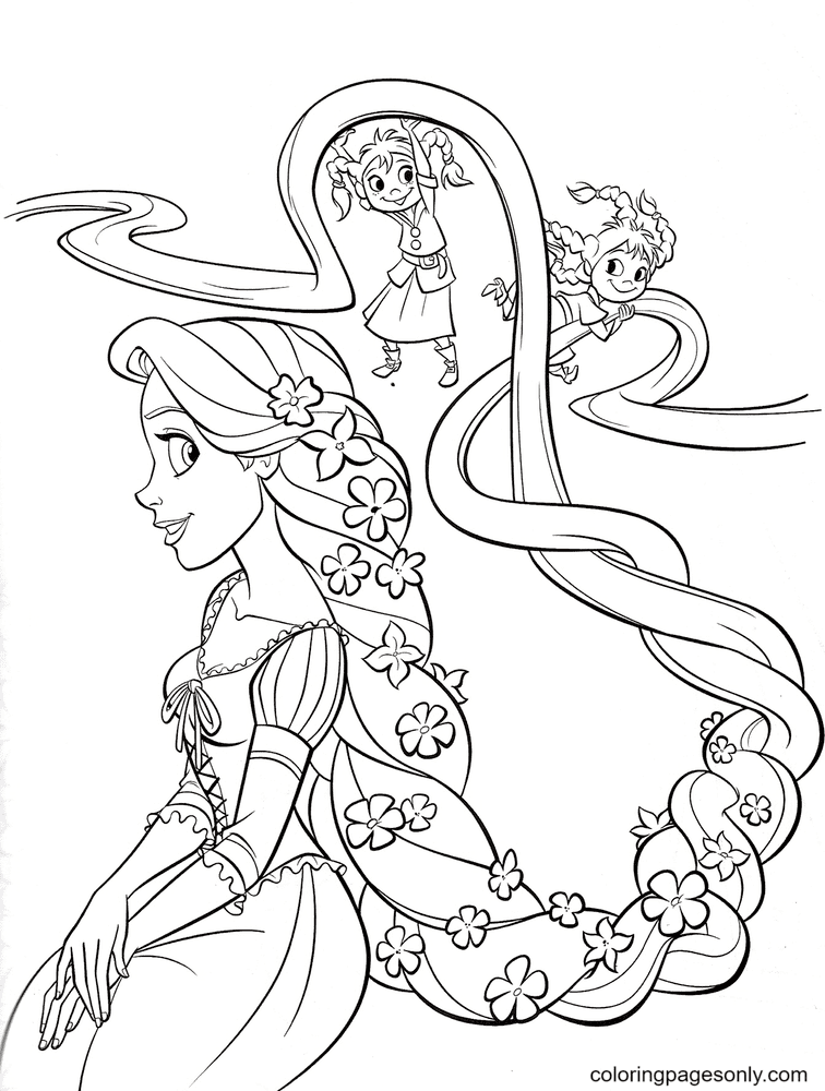 Desenho de Rapunzel e Quatro Irmãs para colorir