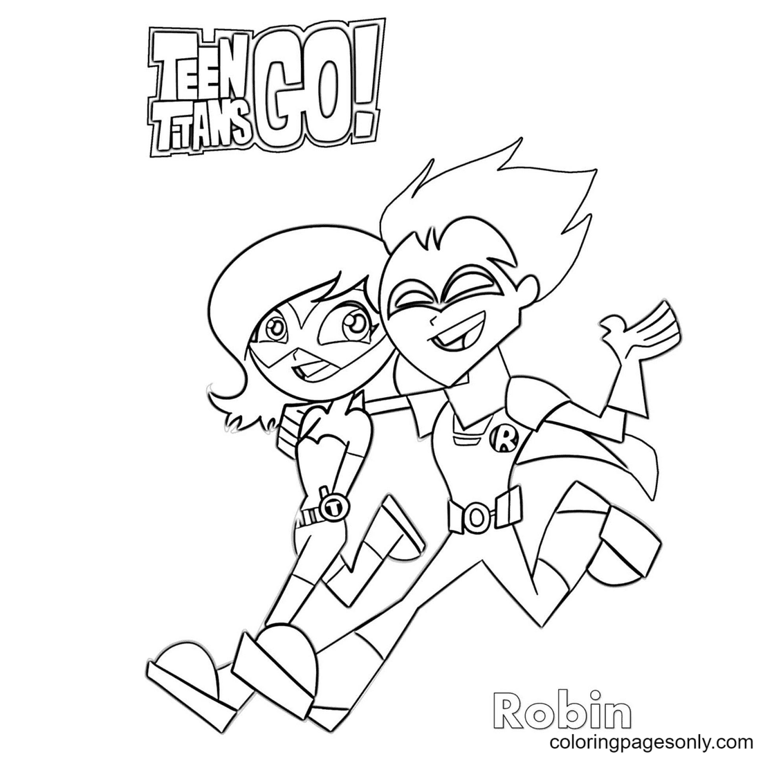 Robin and friend Teen Titans Go Coloring Page