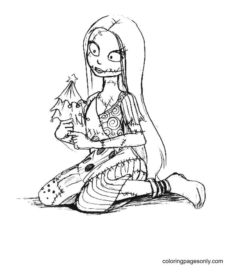 Sally with a little Christmas tree Coloring Page