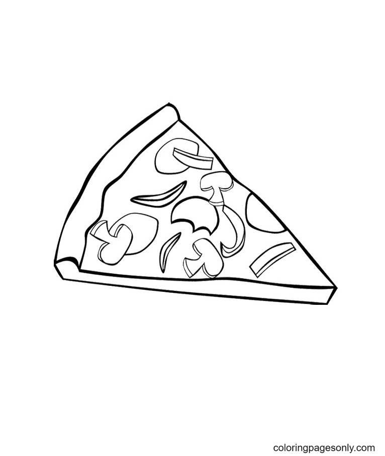 Plakjes pizza met pepperonis, champignons, uien Kleurplaat