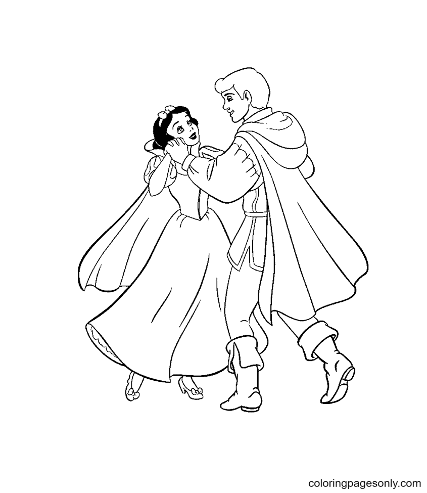 Snow White Dancing with the Prince Coloring Page