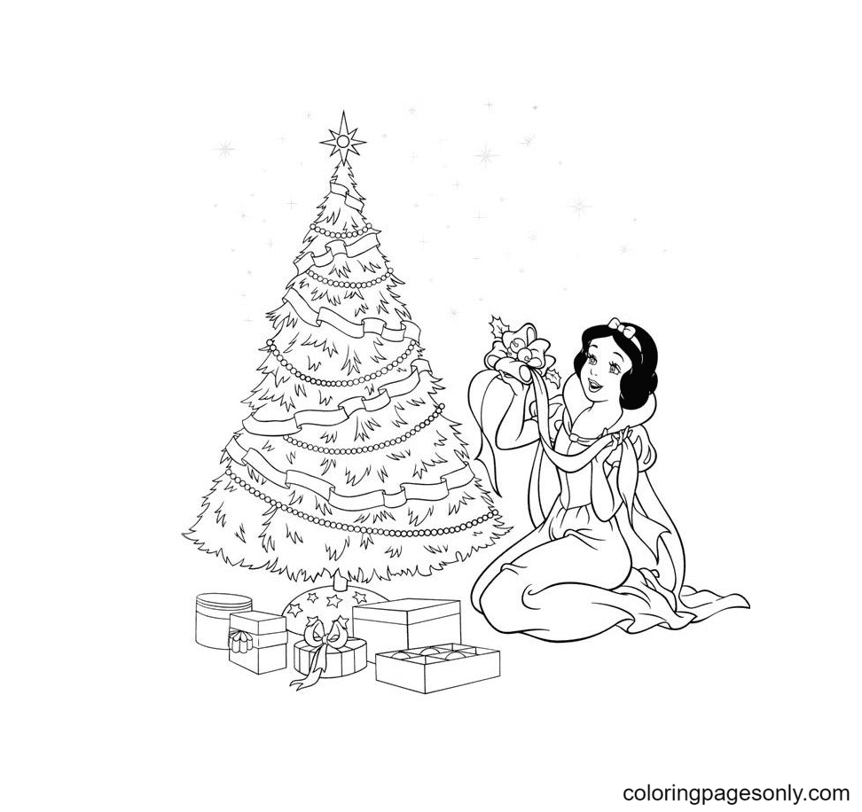 Desenho de Branca de Neve e a árvore de Natal para colorir