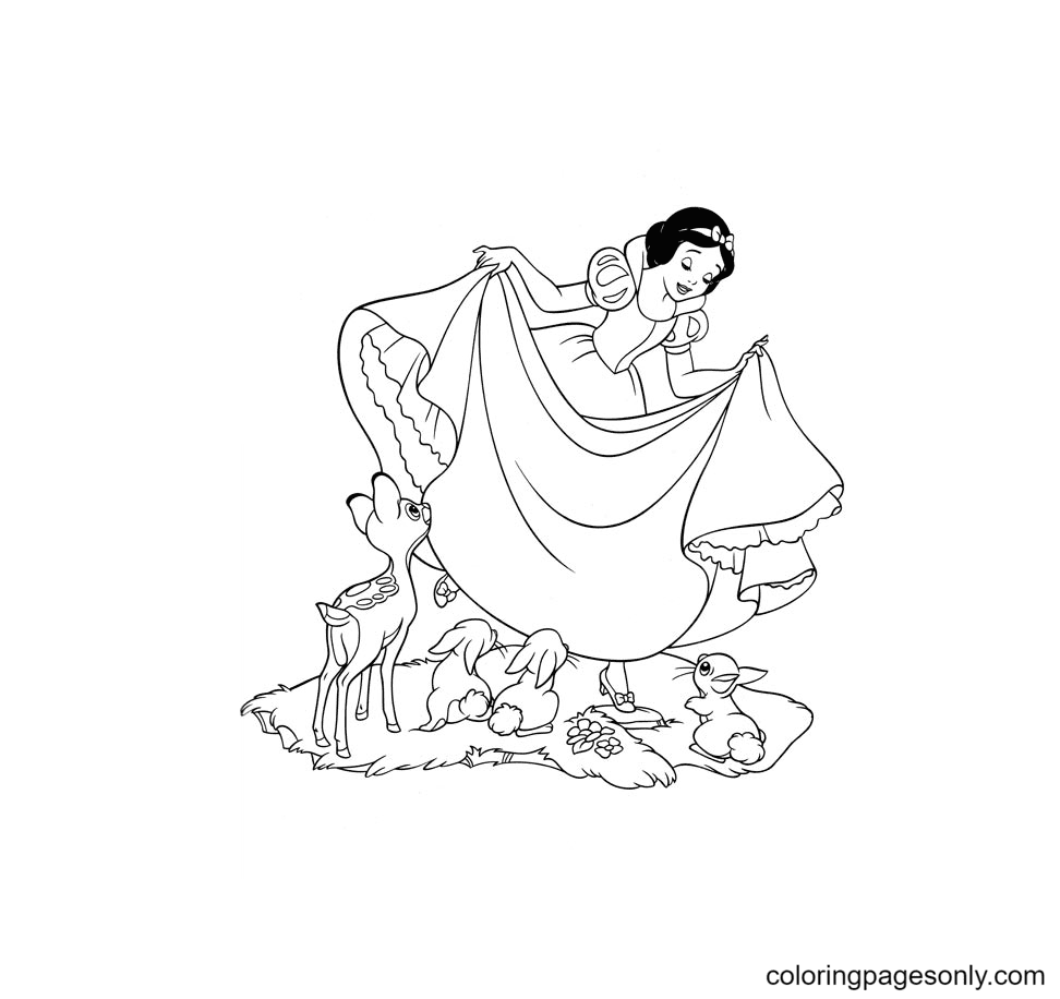 Desenhos para colorir da Branca de Neve dançando - imprimível