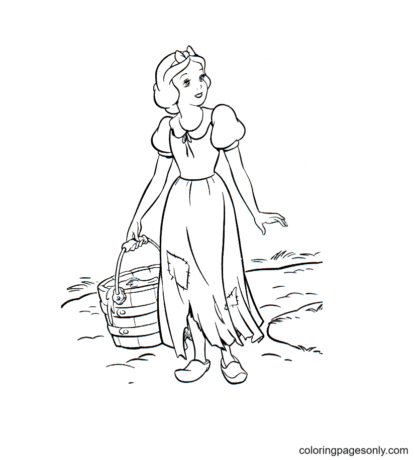 Snow White keeps house for the dwarfs Coloring Page