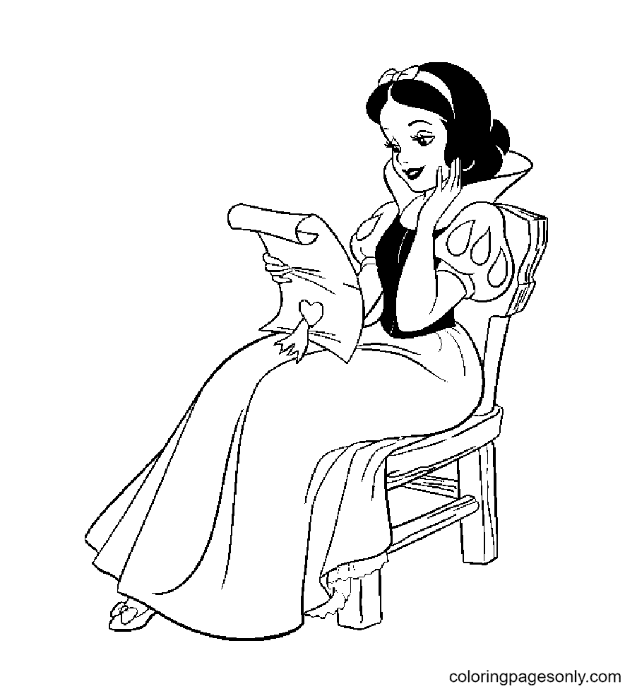 Snow White reads a letter Coloring Page