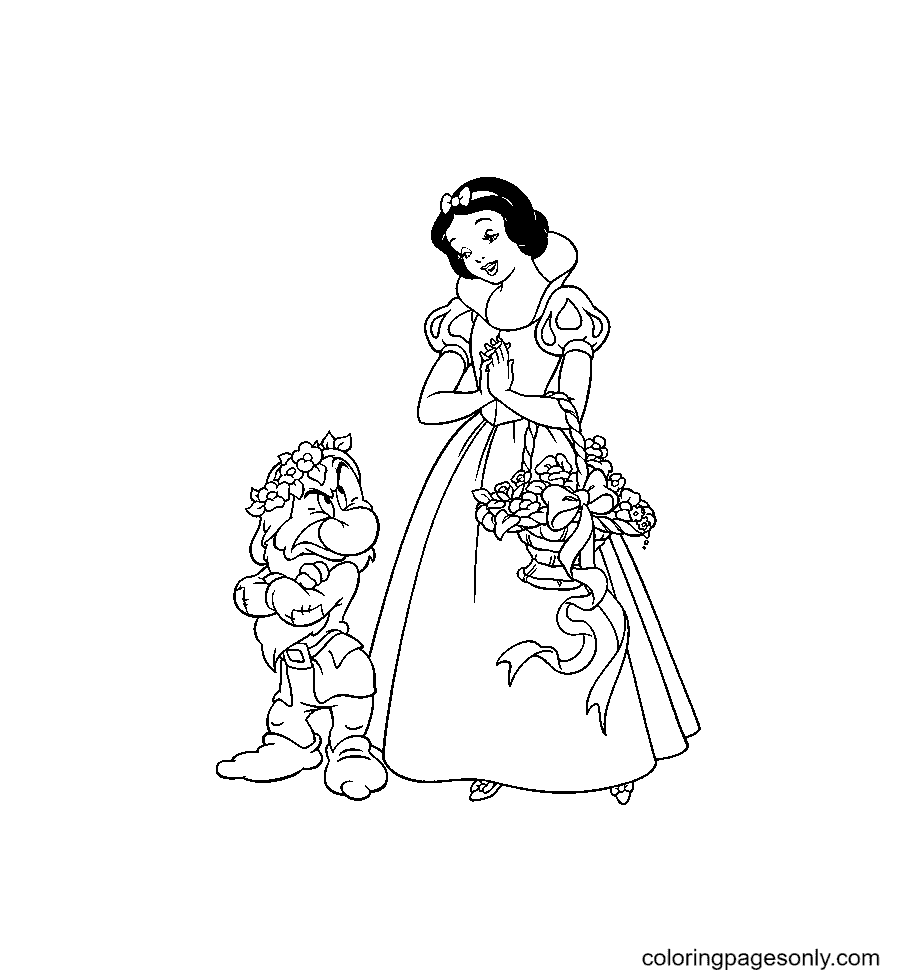 Snow White with a Dwarf Coloring Page