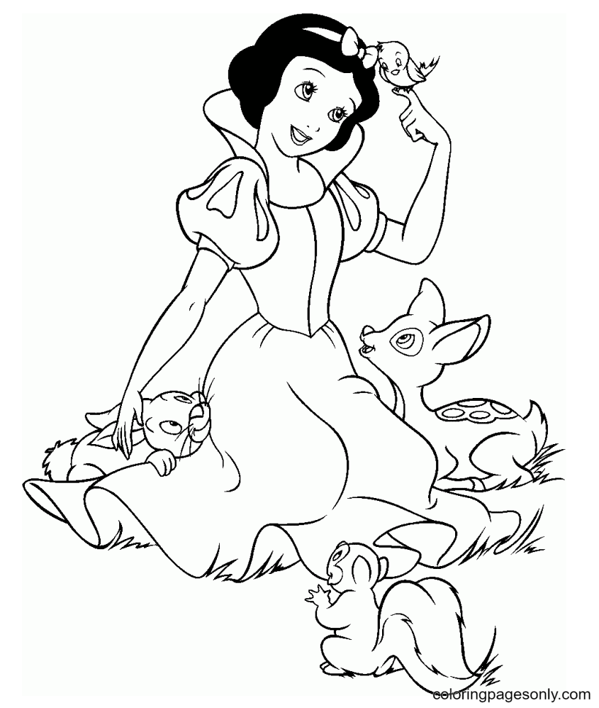 Snow white and cute animals Coloring Pages Disney Princess Coloring