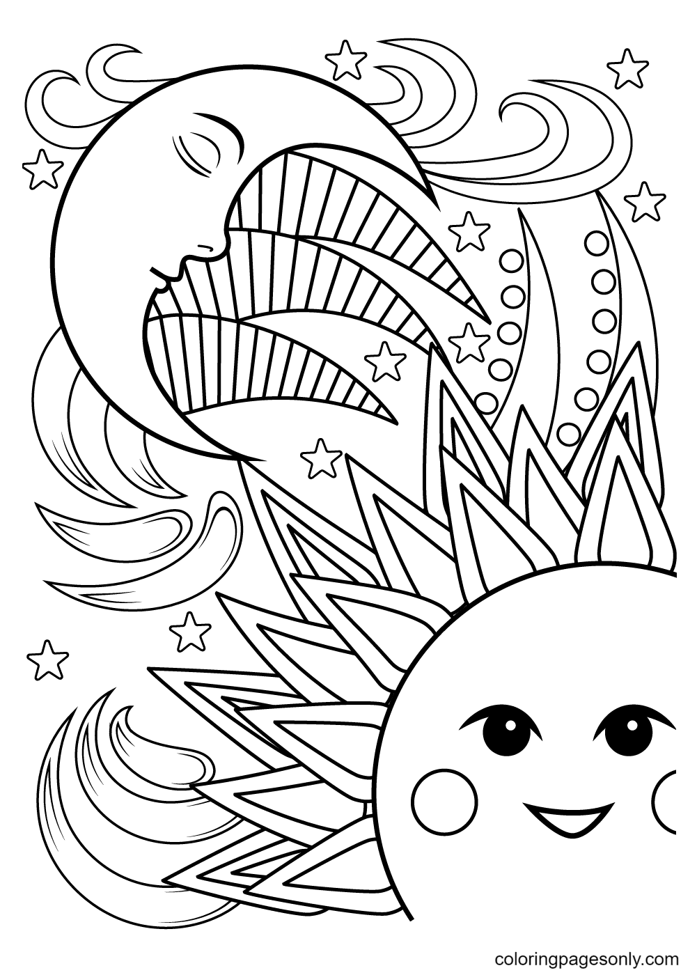 Sun And Moon Free Printable Coloring Pages