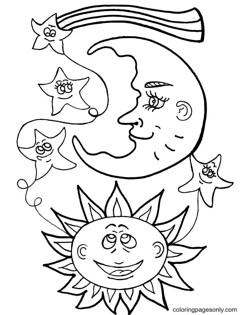 Sun with Moon Coloring Page