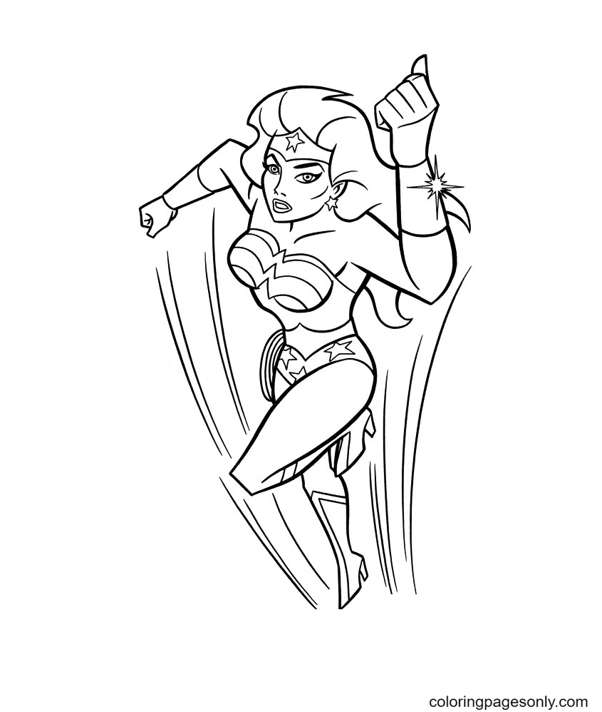 Pagina da colorare stampabile gratuita di Wonder Woman del supereroe