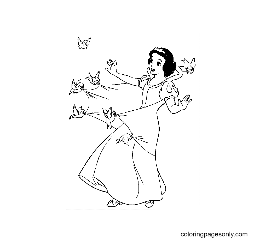 The Birds frolic with Snow White Coloring Pages