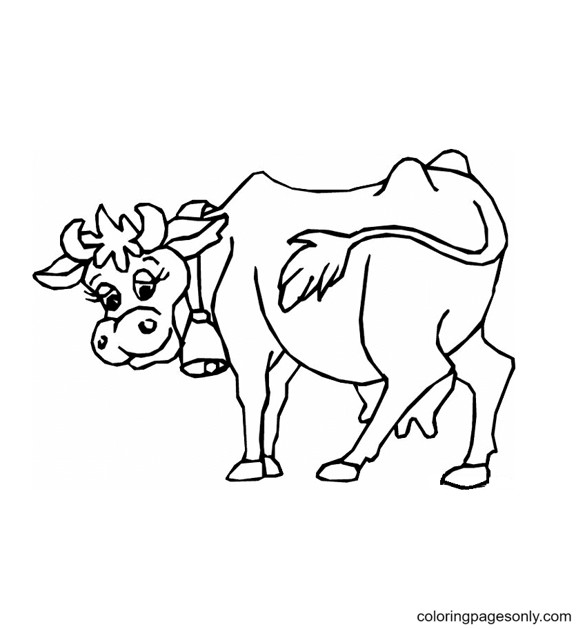 The Cow and the Bell Coloring Page