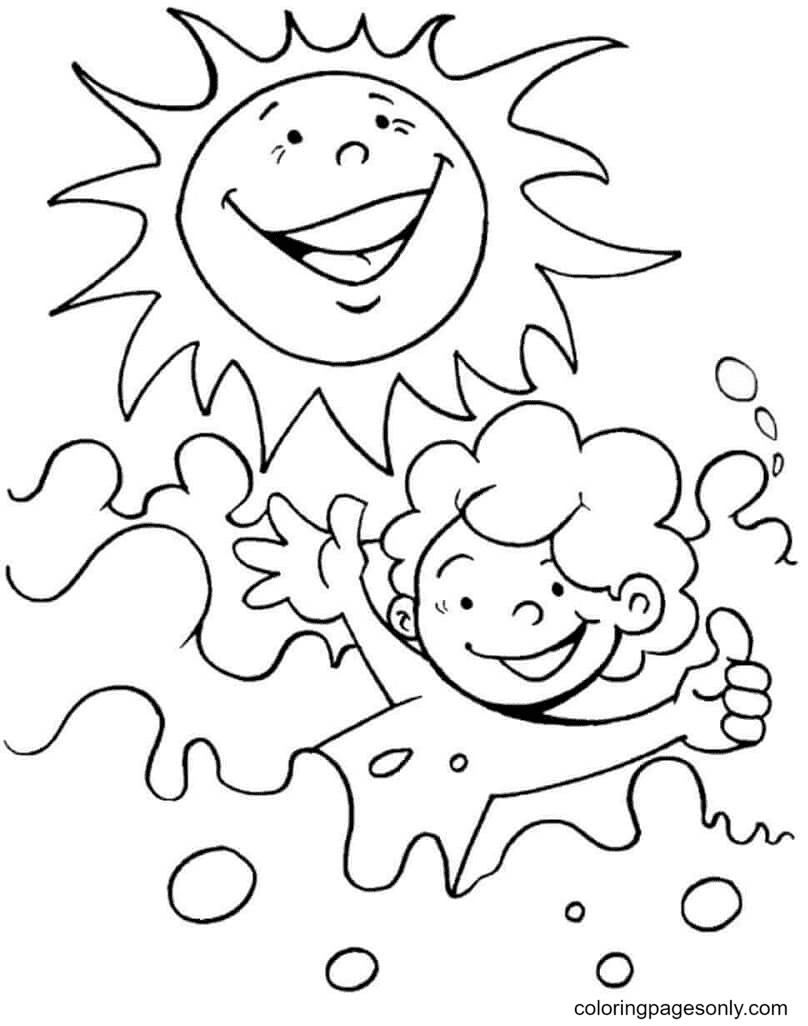 الابتسامة السعيدة للصبي ورجل الشمس من الشمس