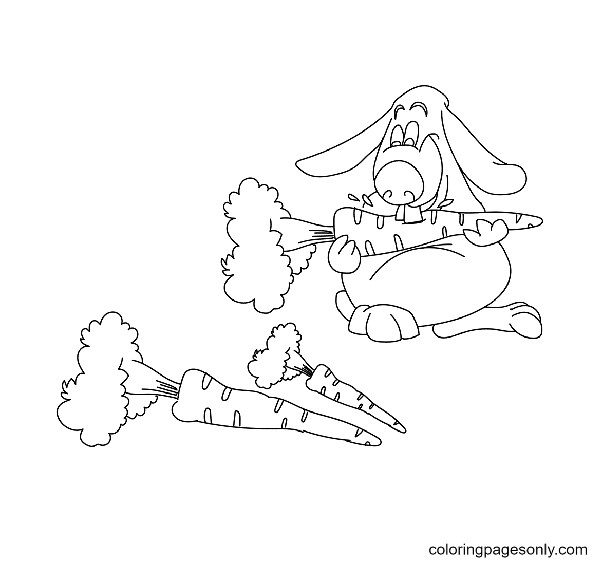 The Lop Rabbit With Carrot Coloring Page