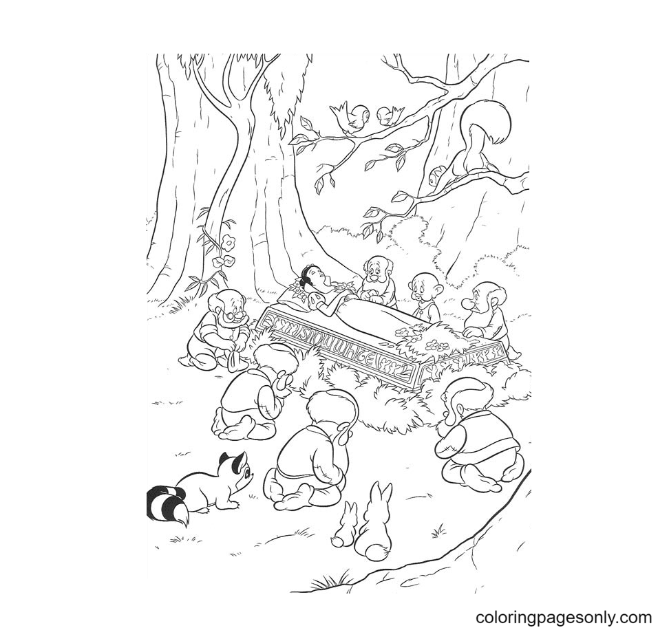 The Seven Dwarfs Think Snow White Is Dead Coloring Page