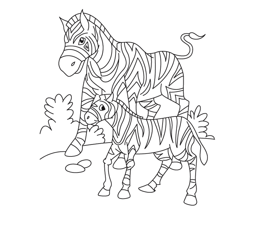 The Zebra With Her Baby Coloring Page