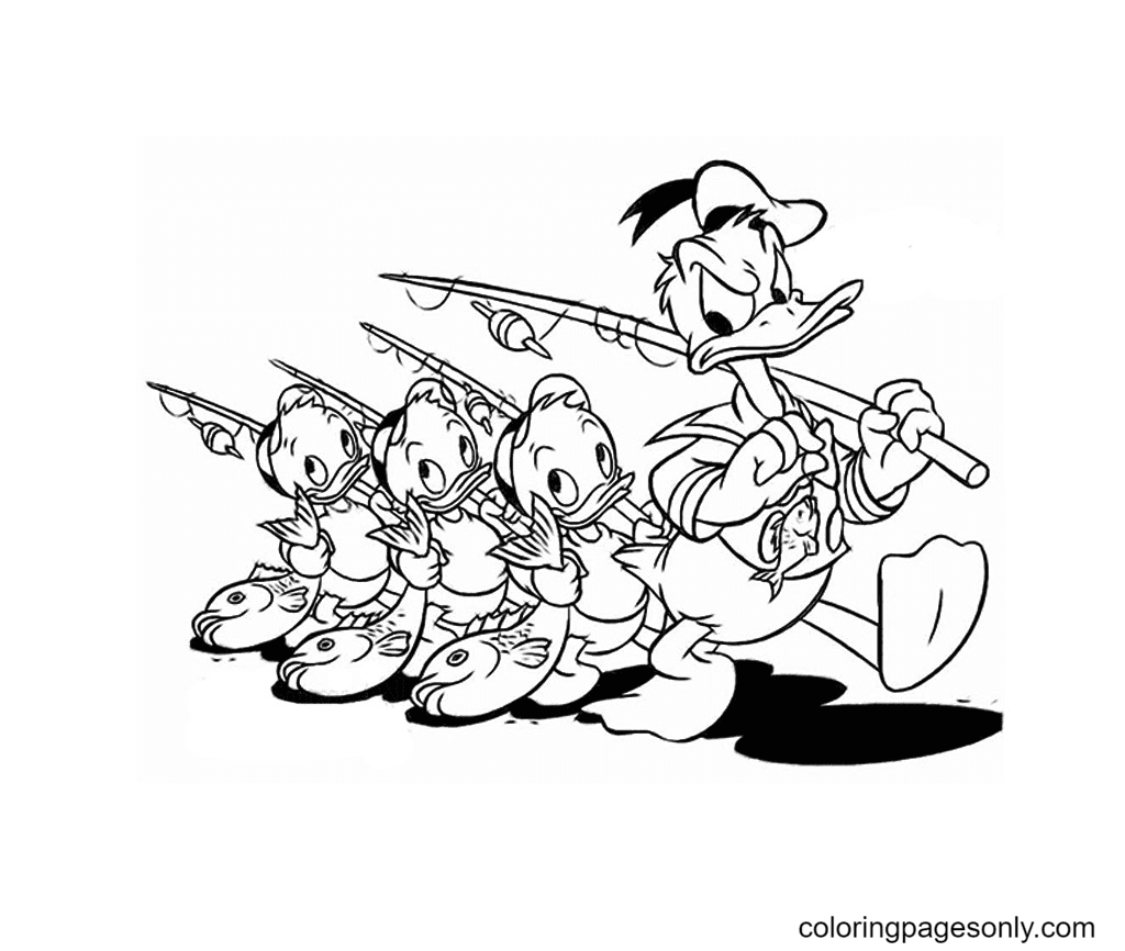 The donald with huey dewey and louie Coloring Page