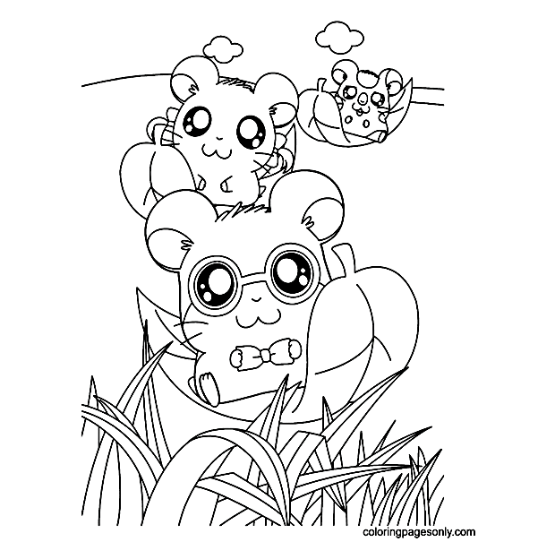 Three hamsters sitting on a flying leaf Coloring Pages